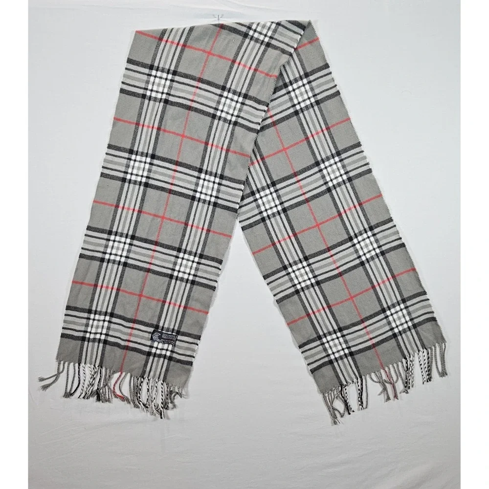Cashmere‎ Blend Plaid Scarf Gray Black Red Fringe Soft Winter Italy Design